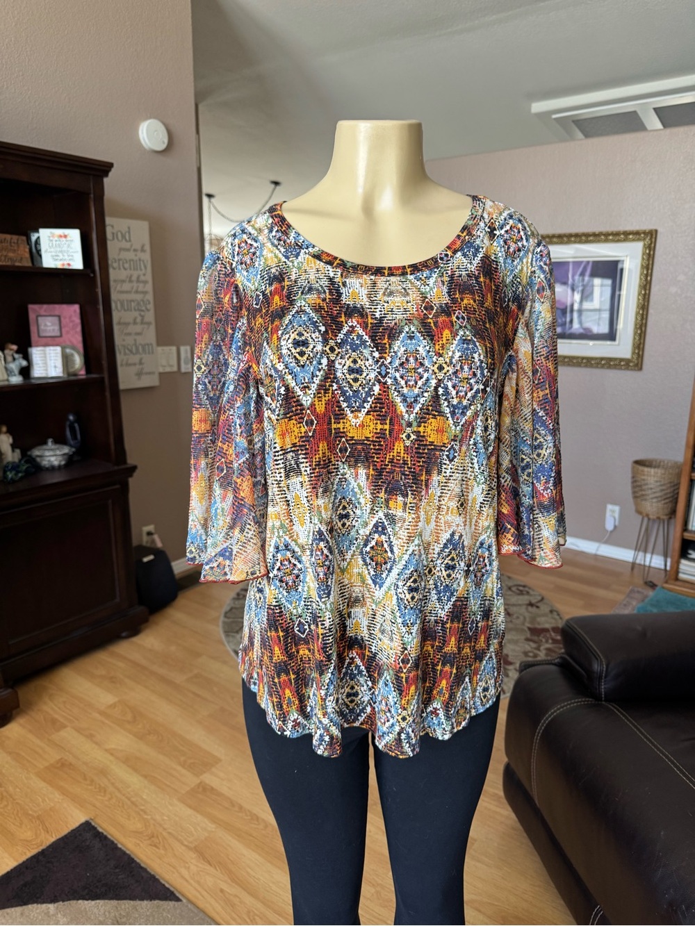 Kim & Cami elbow length sheer sleeves blouse in Multi-Color-size L